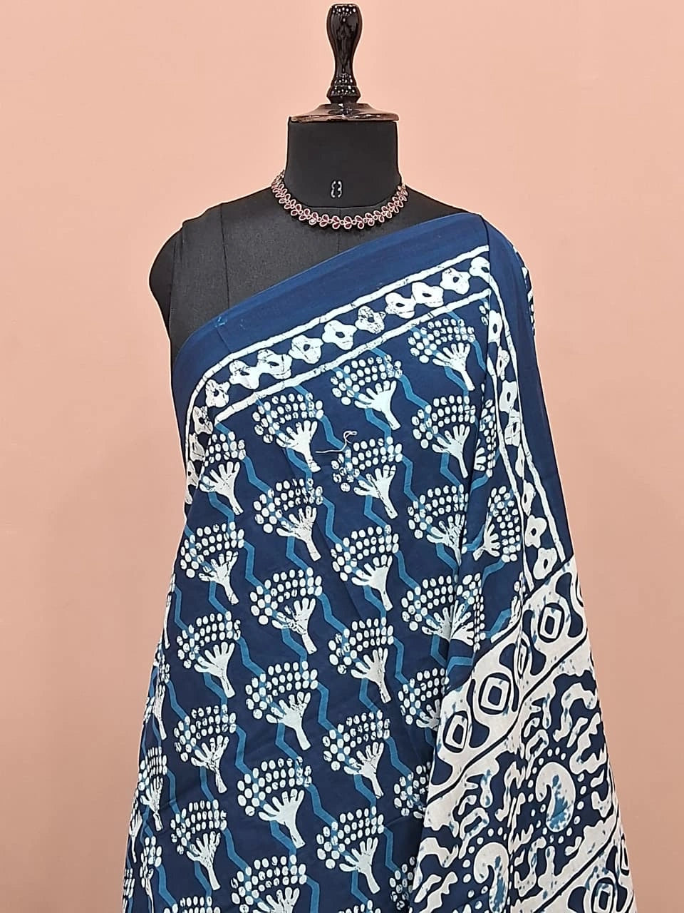 Navy Blue Pure Mulmul Cotton Saree 1