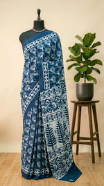 Navy Blue Pure Mulmul Cotton Saree