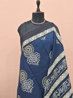 Deep Blue Mulmul Cotton Saree 1