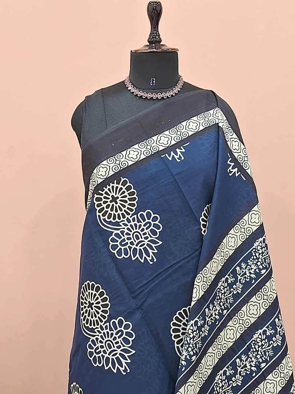 Deep Blue Mulmul Cotton Saree 1