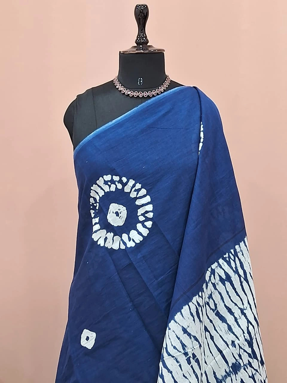 Navy Blue Mulmul Cotton Saree 1