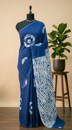 Navy Blue Mulmul Cotton Saree 