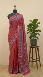 Brick Red Mulmul Cotton Saree 