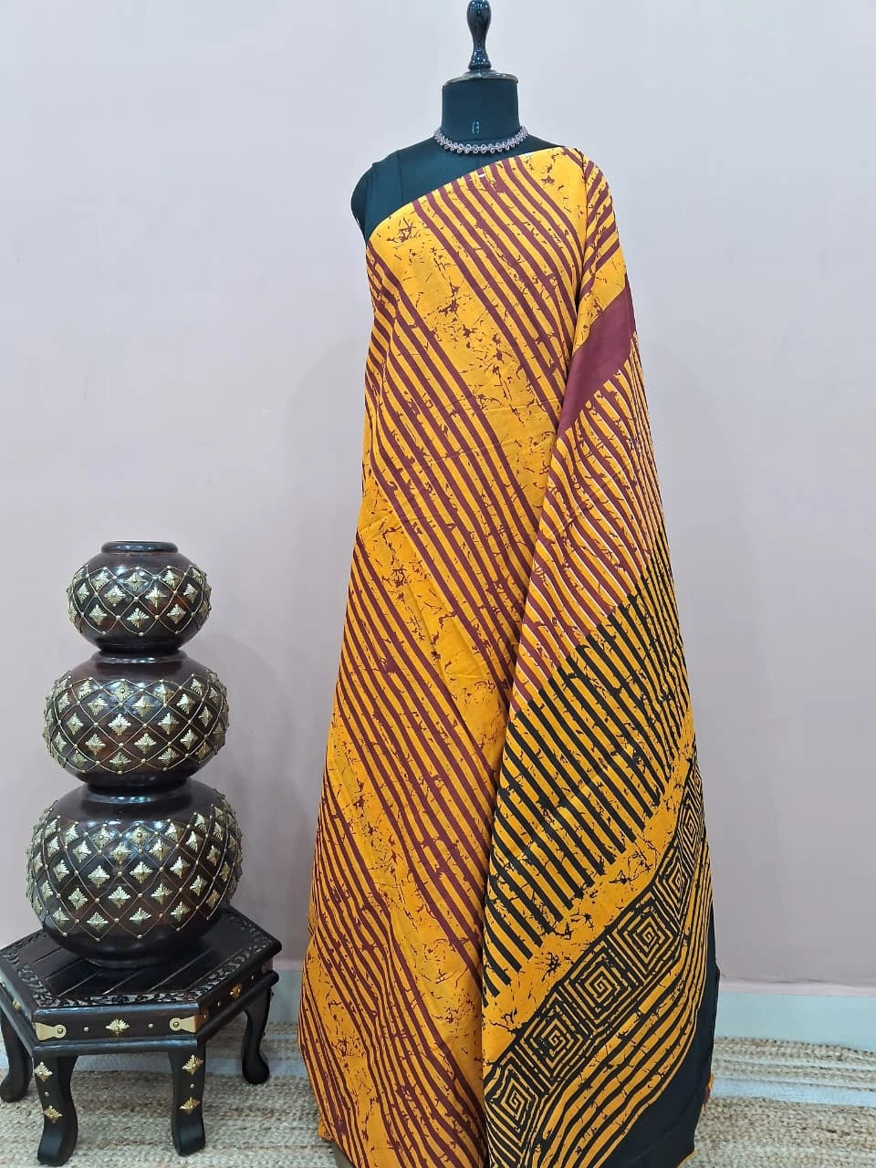 Mustard Yellow Mulmul Cotton Saree