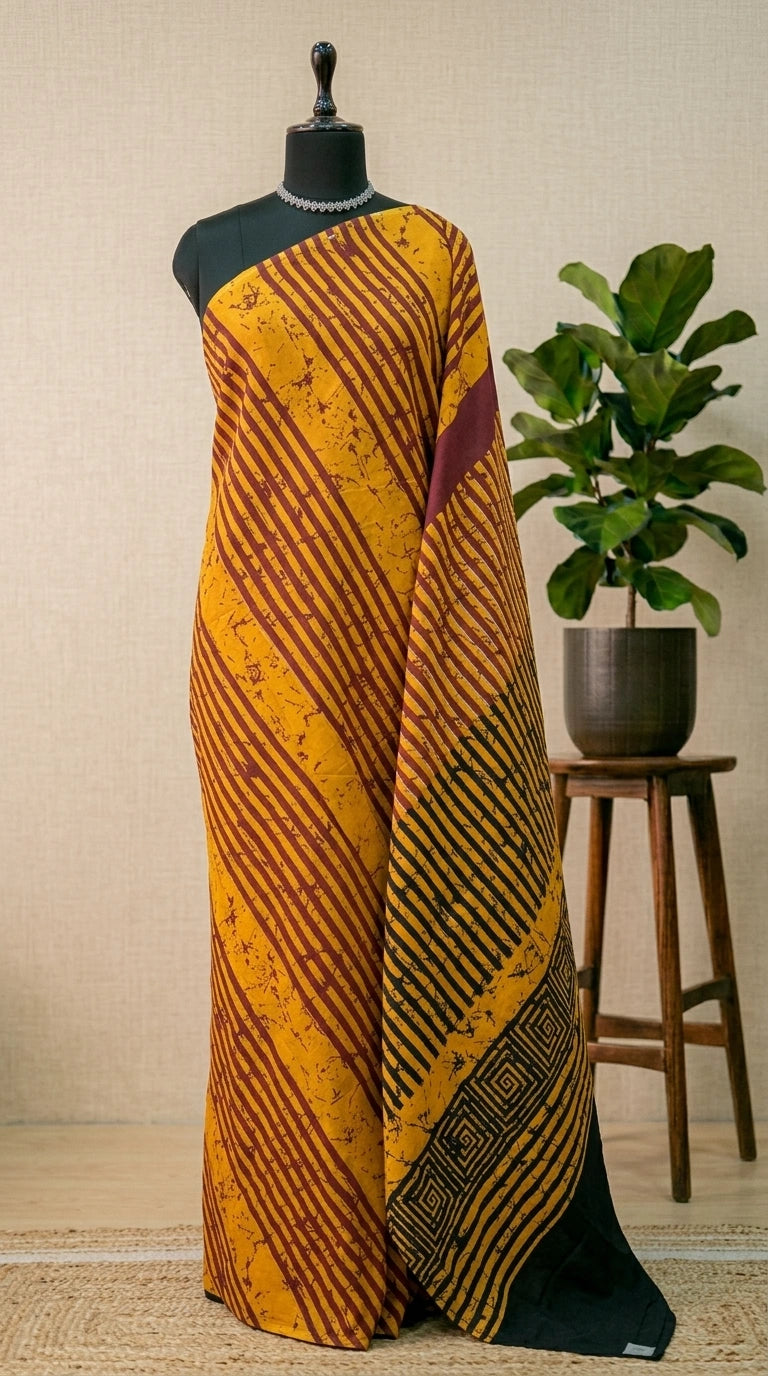 Mustard Yellow Mulmul Cotton Saree