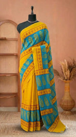 Yellow plain Mulmul Cotton Saree