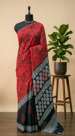 Rust Red Mulmul Cotton Saree