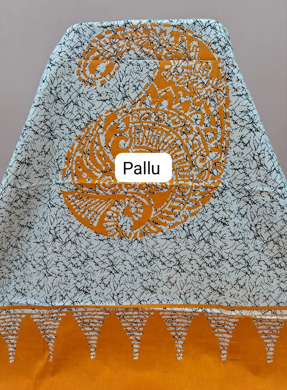 Mango Yellow Mulmul Cotton Saree pallu
