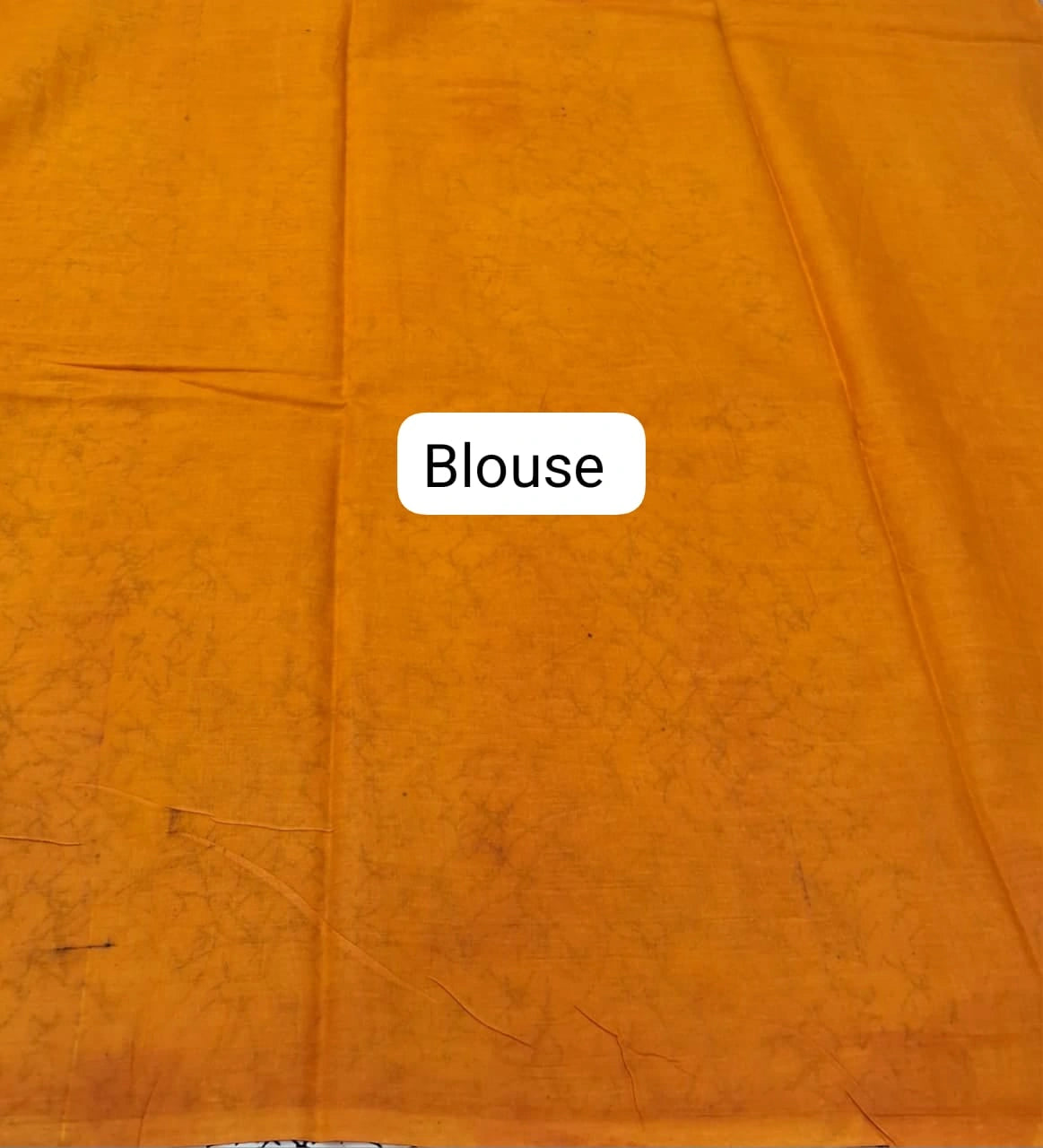 Mango Yellow Mulmul Cotton Saree blouse