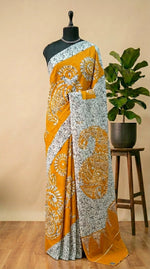 Mango Yellow Mulmul Cotton Saree