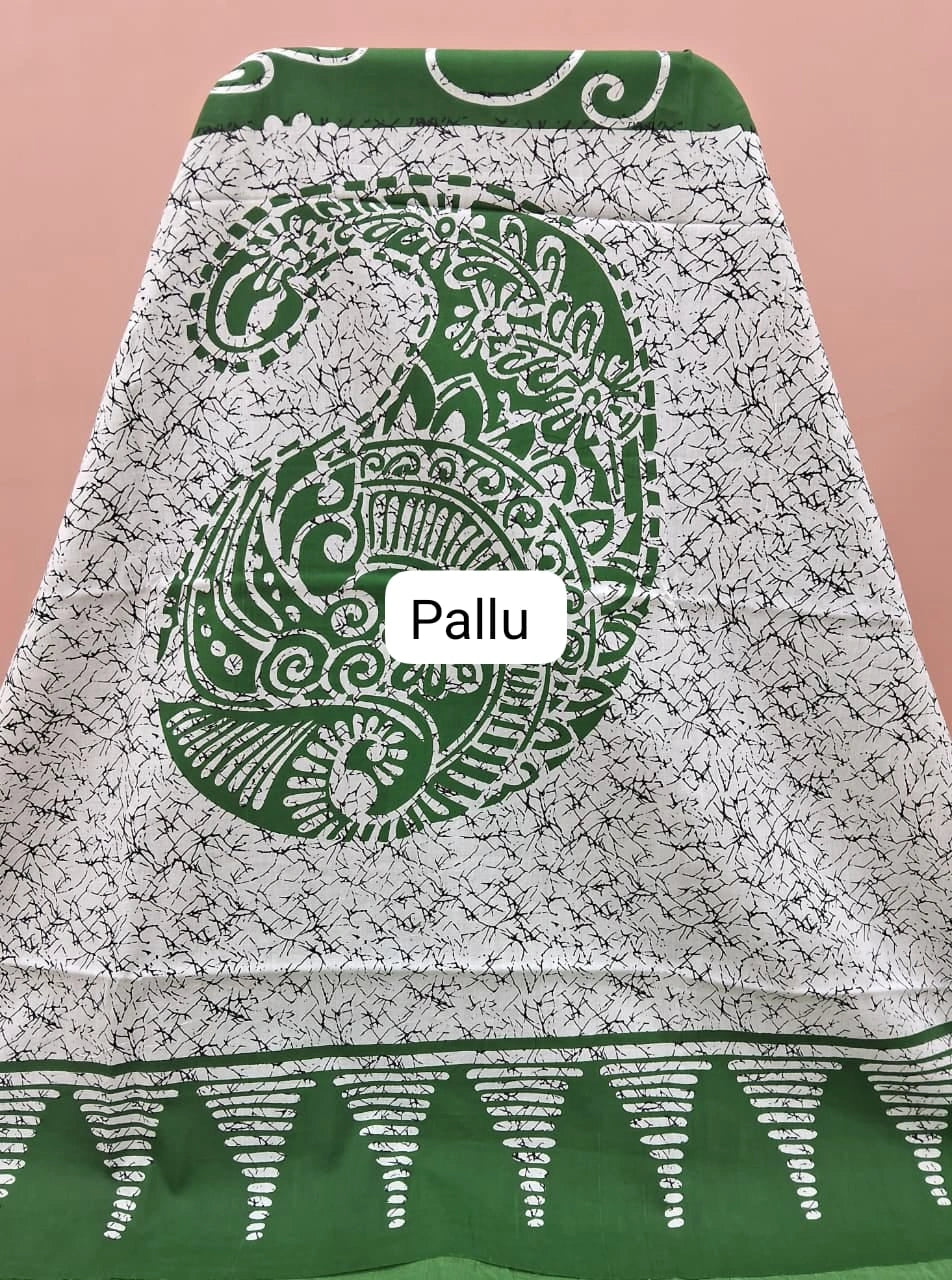 Green Pure Mulmul Cotton Saree pallu