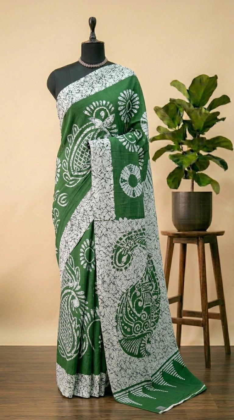 Green Pure Mulmul Cotton Saree