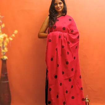 Pink mulmul cotton saree