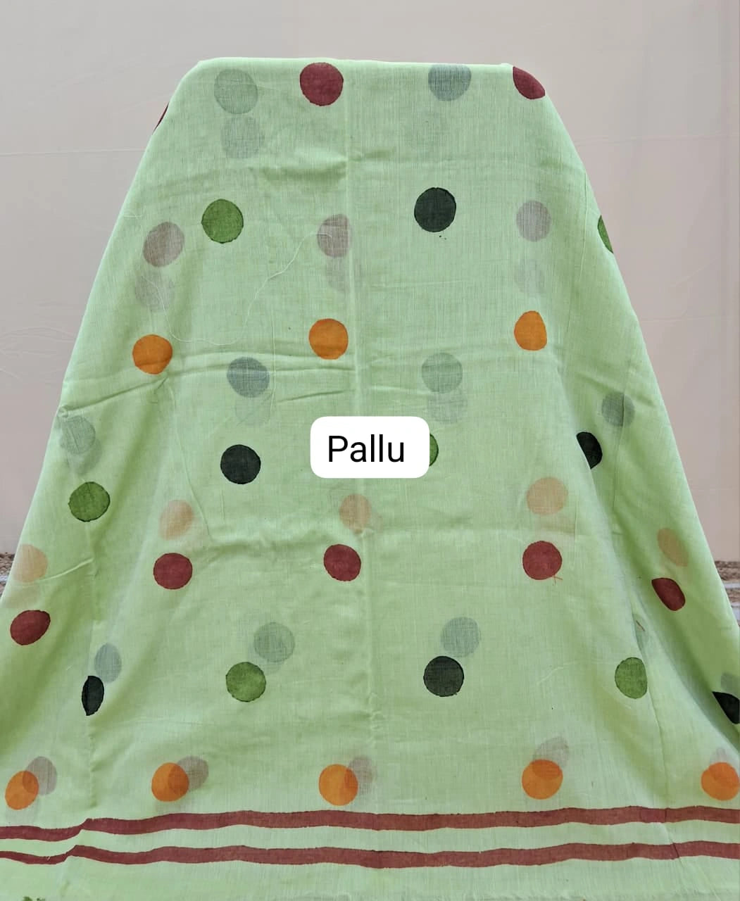 Pista green mulmul cotton saree Pallu