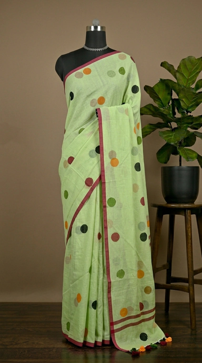 Pista green mulmul cotton saree