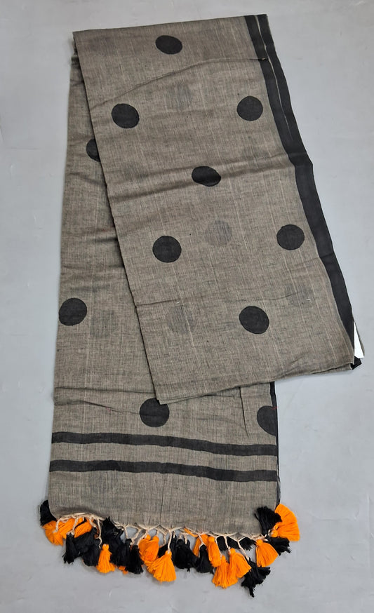 Elephant Grey Mulmul Cotton Saree