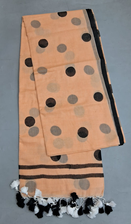 Cream Mulmul Cotton Saree