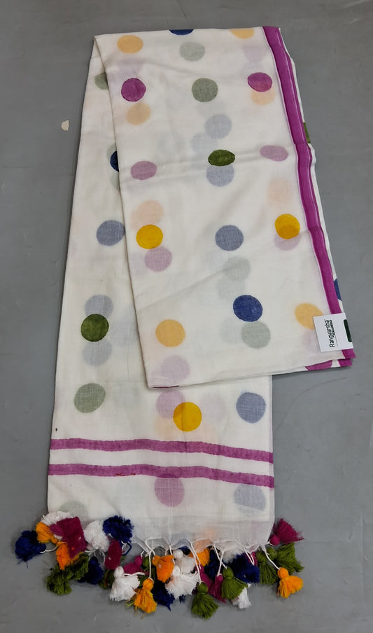 White Mulmul Cotton Saree
