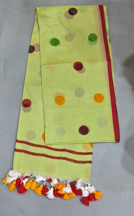 Leaf Green Mulmul Cotton Saree