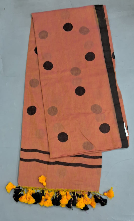 Peach Mulmul Cotton Saree