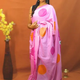 Baby pink mulmul cotton saree