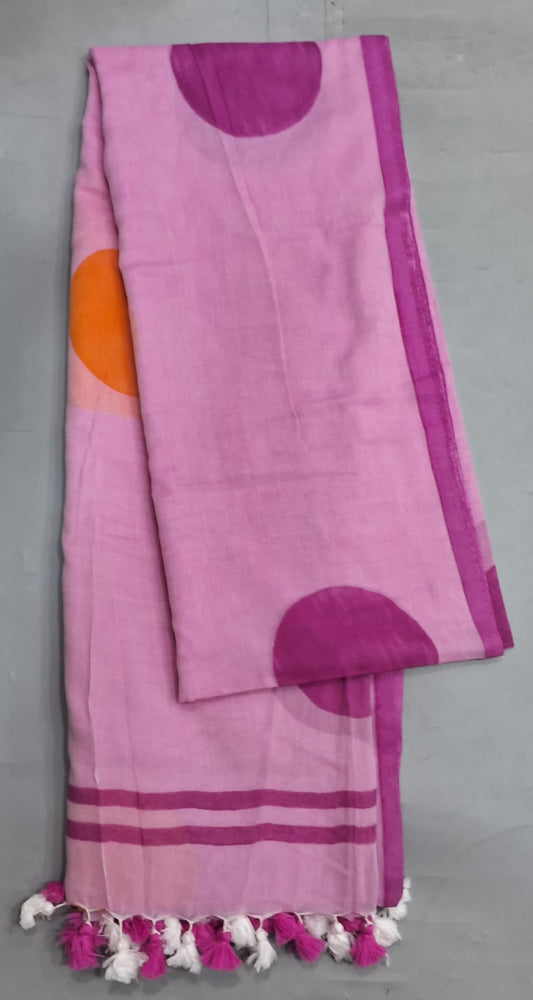 Pink Mulmul Cotton Saree 