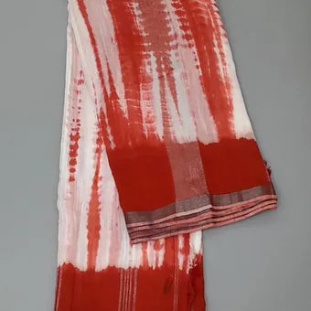 White and red tie-dye mulmul cotton saree