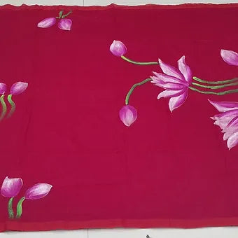 Pink mulmul cotton saree pallu