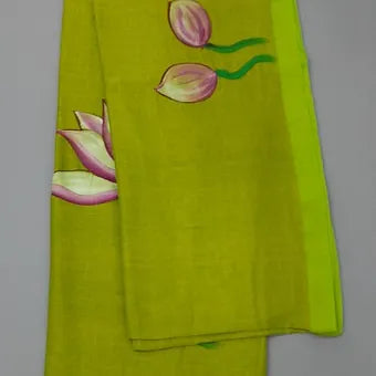 Green mulmul cotton saree