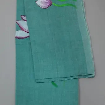 Bluish green mulmul cotton saree