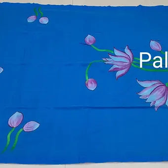 Blue mulmul cotton saree pallu