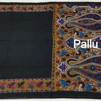 Black mulmul cotton saree pallu