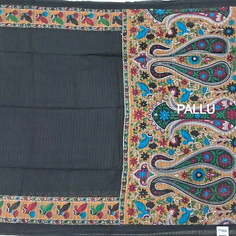 Black mulmul cotton saree pallu