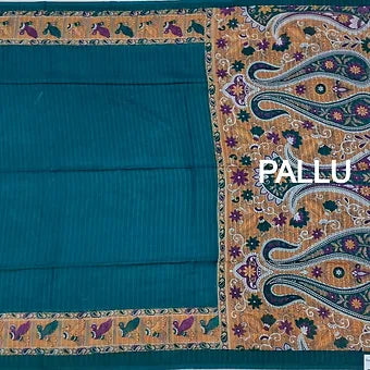 Leaf green mulmul cotton saree Pallu