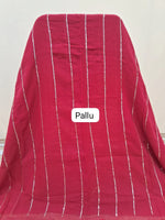 Red Saree with Golden Stripes Mulmul cotton saree Pallu