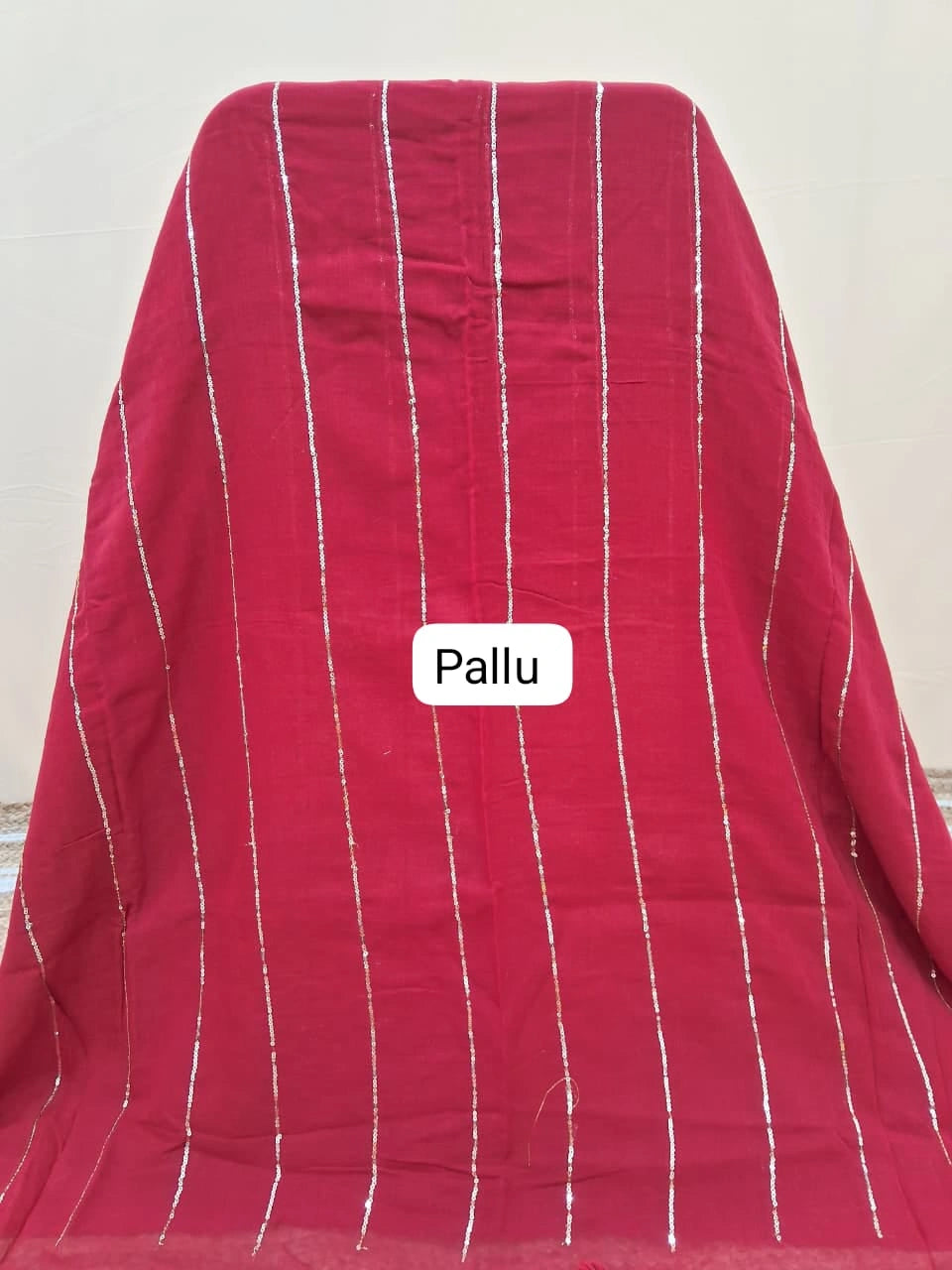 Red Saree with Golden Stripes Mulmul cotton saree Pallu