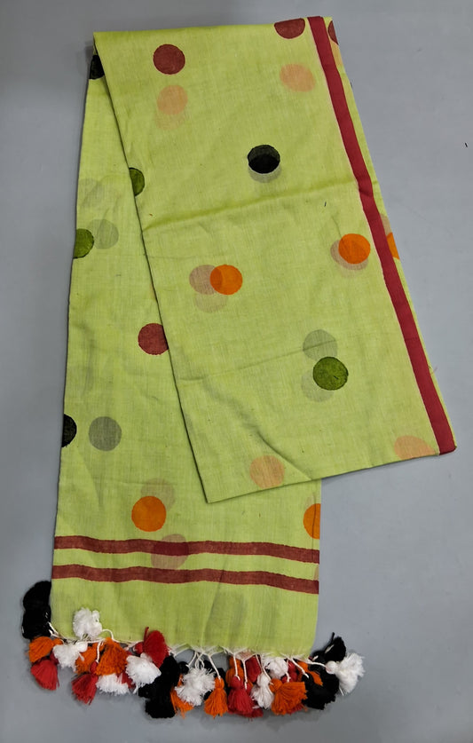 Leaf Green Mulmul Cotton Saree