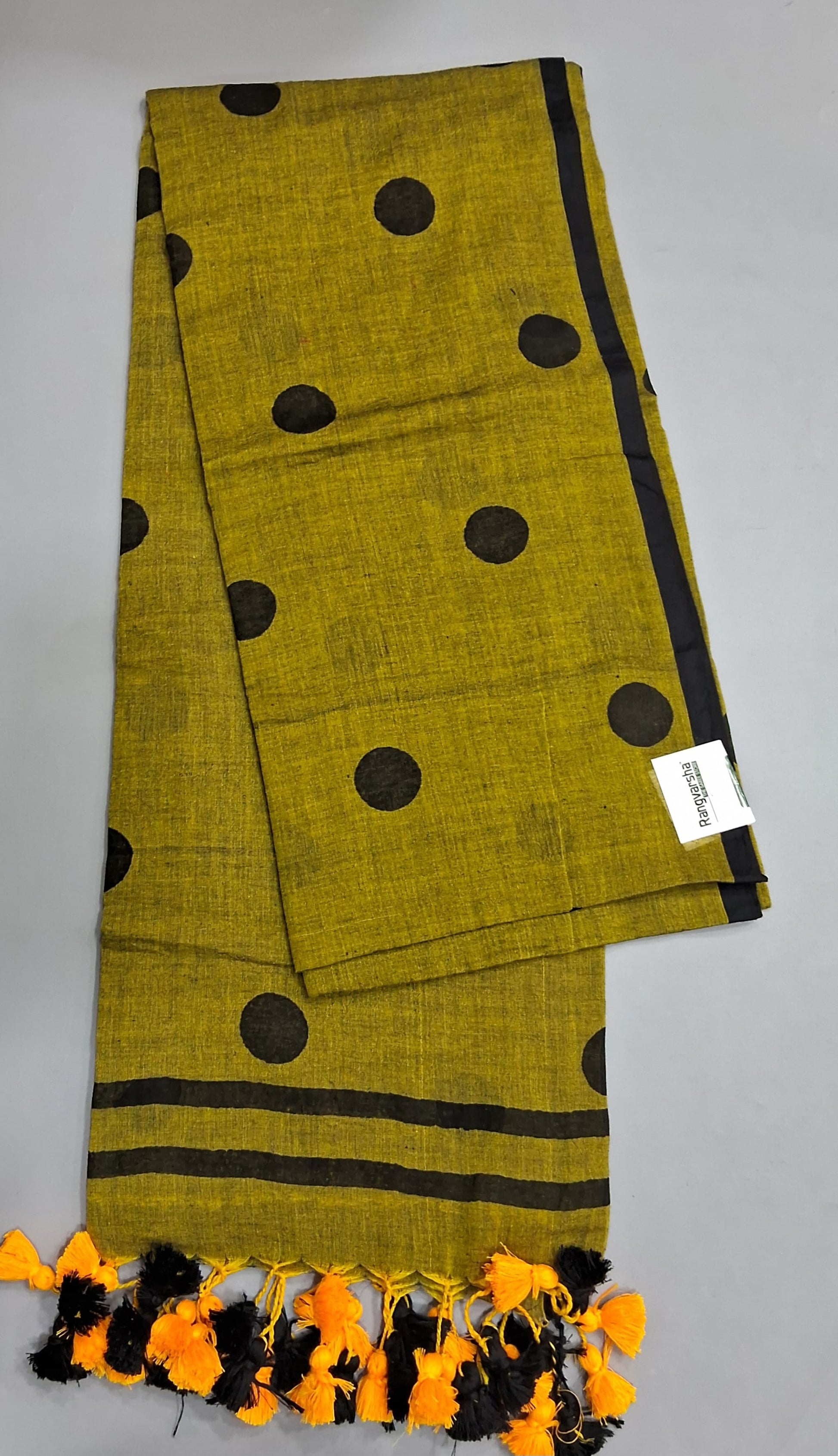 Olive Green Mulmul Cotton Saree