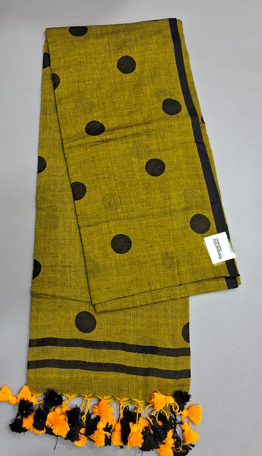 Olive Green Mulmul Cotton Saree