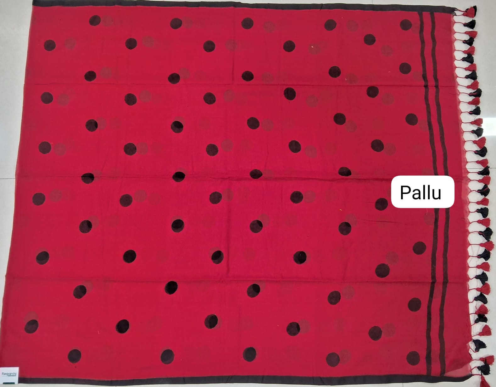 Reddish Pink Mulmul Cotton Saree pallu