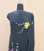Elegant Black Floral Mulmul Cotton Saree 1