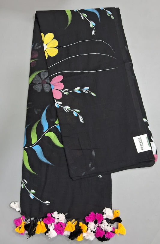 Black Mulmul Cotton Saree