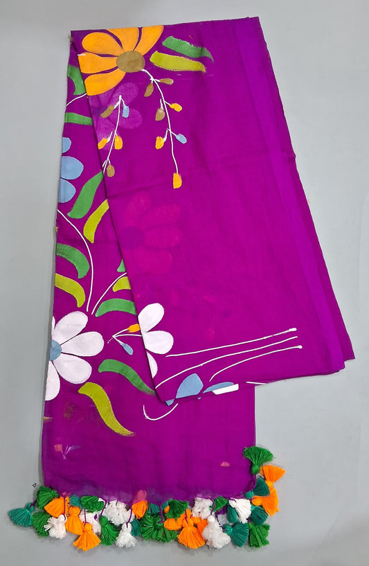 Raspberry Pink Mulmul Cotton Saree
