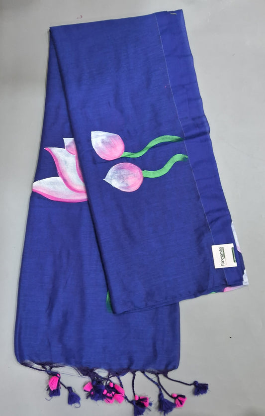 Royal Blue Mulmul Cotton Saree