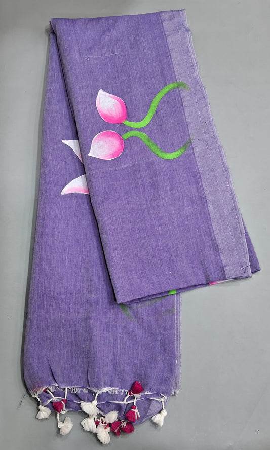 Lavender Mulmul Cotton Saree