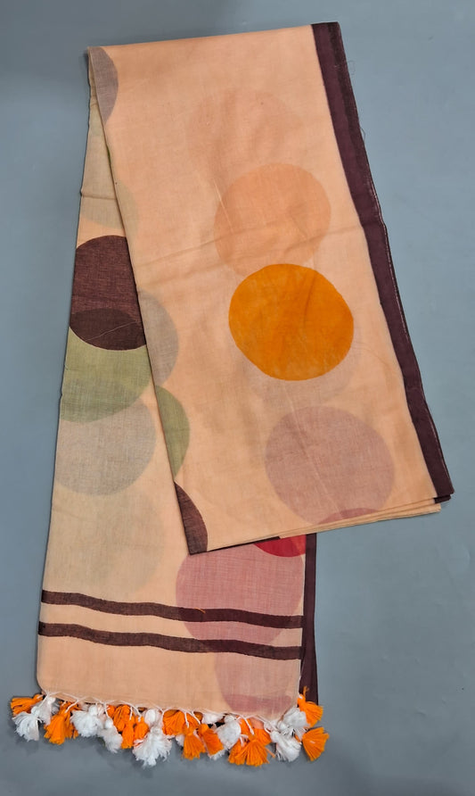 Beige Mulmul Cotton Saree