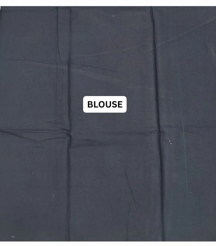 Greyish-Blue Mulmul Cotton Saree blouse