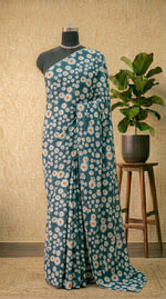Greyish-Blue Mulmul Cotton Saree