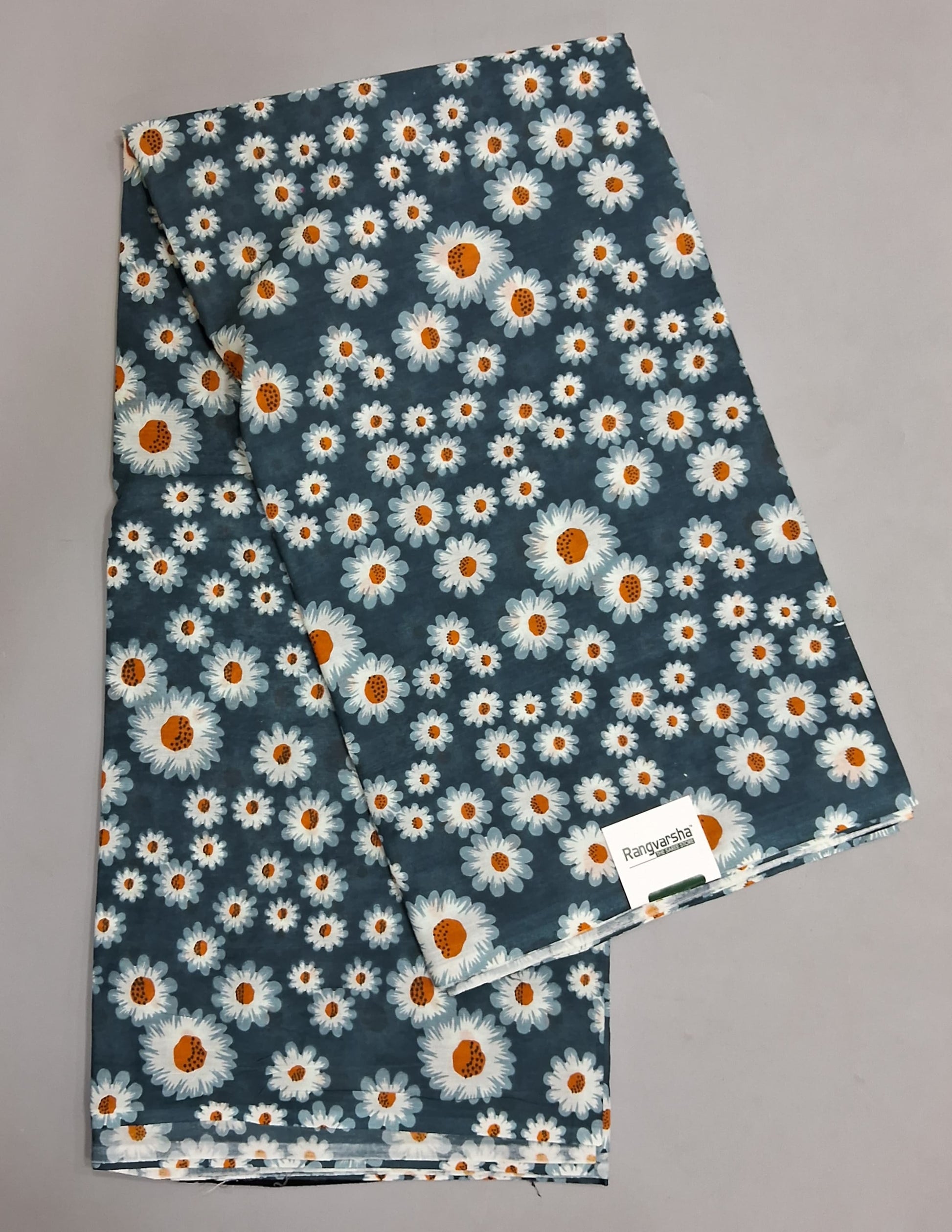 Greyish-Blue Mulmul Cotton Saree