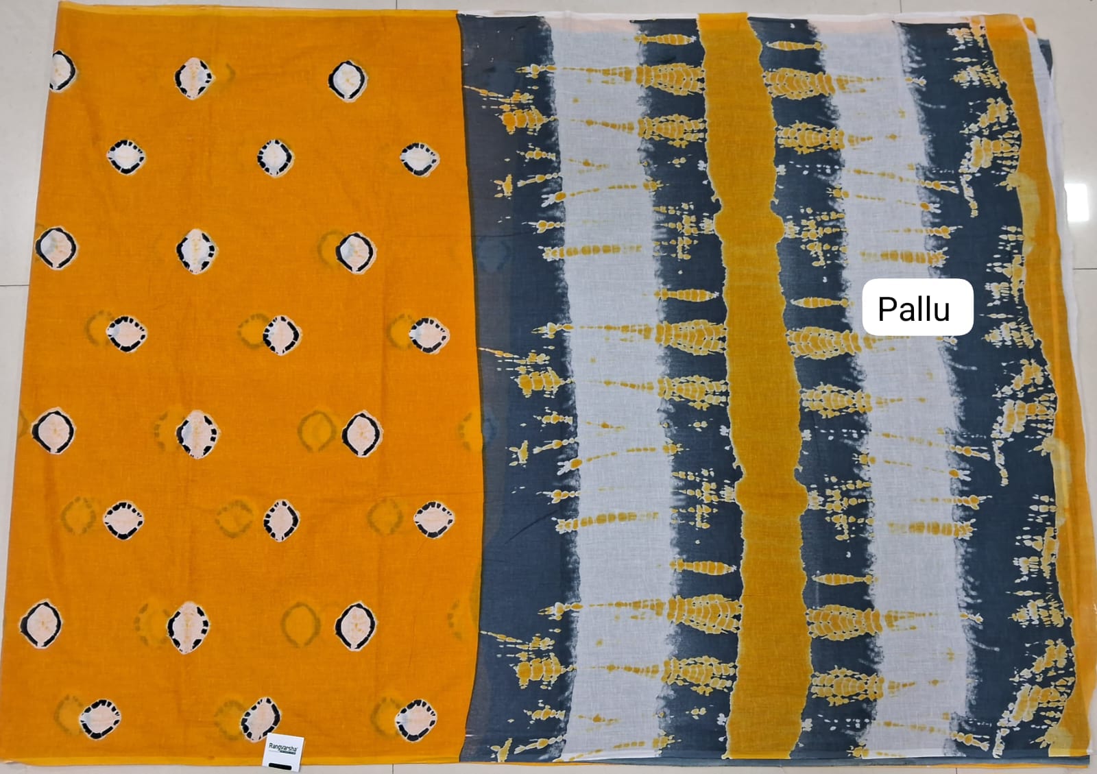 Mango yellow Mulmul Cotton Saree pallu